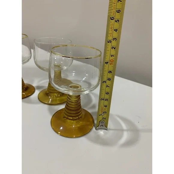 Vintage MCM Roemer Amber Beehive Gold Rim Glasses Set Of 3 - Picture 5 of 5